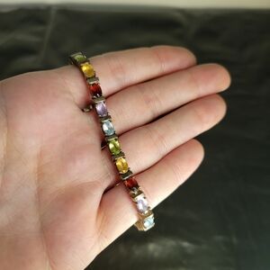 Vintage Sterling Silver Multicolor Gemstone Tennis Bracelet 8in Prong Setting